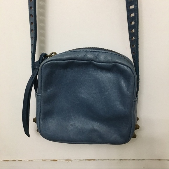 Barneys New York Blue Leather Studded Camera Bag Crossbody - Picture 2 of 11